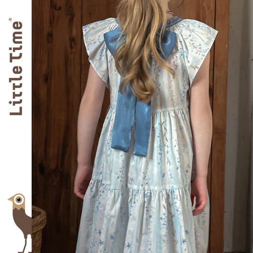 Little time女童连衣裙2025夏季新款儿童洋气蓝色碎花纯棉连衣裙 商品图3