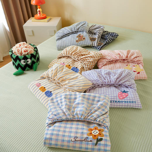 2025春夏色织水洗棉单品床笠、夏被 软糯柔韧耐磨透气全棉床笠三件套 商品图9