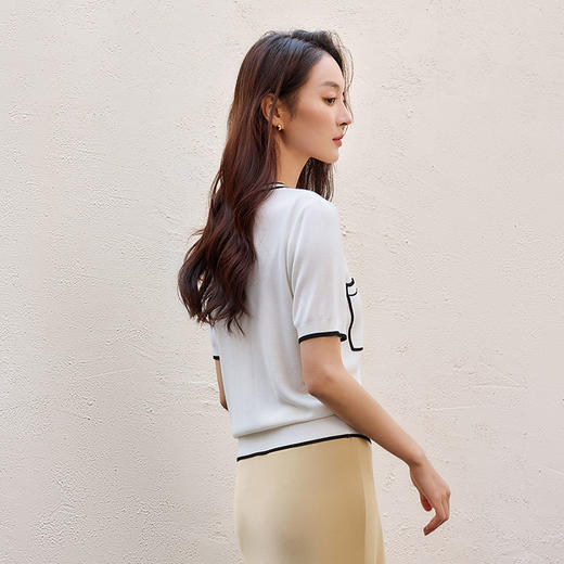 玳莎黑白撞色圆领针织开衫女2025年夏季新款通勤时尚百搭圆领上衣  FB33104 商品图1