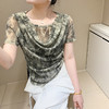 丁摩 褶皱设计感印花短袖上衣SMZ35719 商品缩略图7