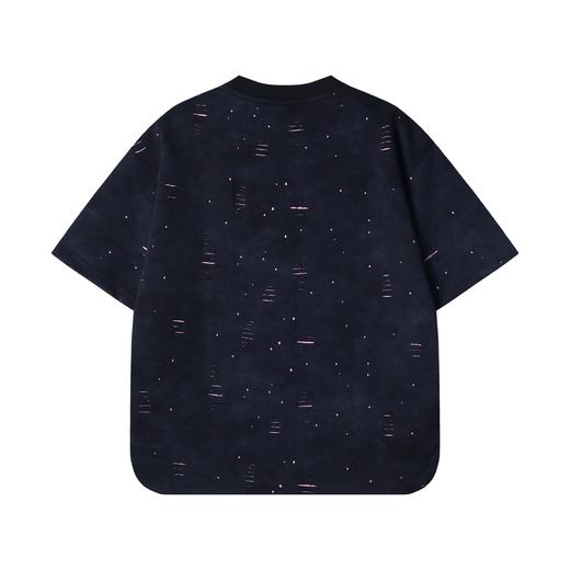 T2984夏季高级感新款美式撞色破洞圆领短袖T恤情侣宽松潮流时尚上衣 商品图4