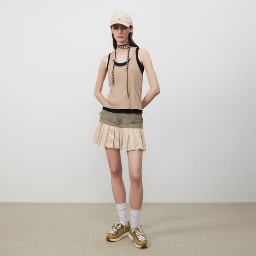 lost in echo2025春夏新款时尚撞色双层两件套修身针织吊带背心女 商品图0