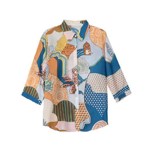 谜底花色衬衫七分袖女2025夏新款通勤抽象原创印花衬衣256MC6284 商品图4