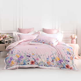 多喜爱 法式轻奢四件套-繁花雅韵(粉）【60S】【灵动刺绣】【礼盒包装】【芬纳诺抗菌】【法式拼边工艺】【专利床单】长绒棉·如丝顺滑