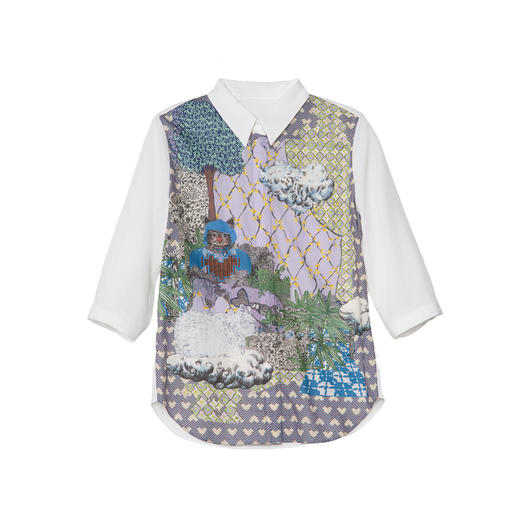 谜底花色衬衫七分袖女2025夏季新款通勤风拼接印花衬衣256MC6286 商品图4