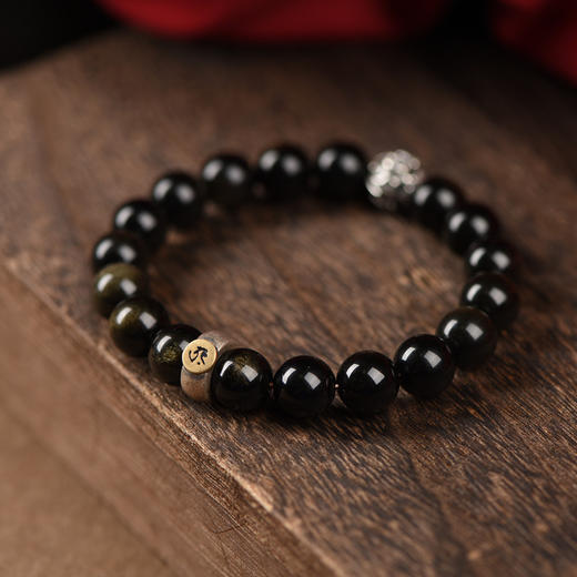 【敦煌黑曜石守护佛手串】敦煌福泽黑曜石佛珠把玩手链 本命佛黑曜石简约大气手链男女 情侣 商品图2