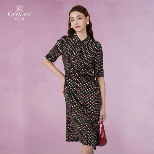 乔万尼规则印花桑蚕丝飘带领真丝连衣裙EI2E836 商品图3