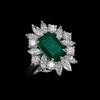 独角鹿西洋古董 1970年代法国出品玛格丽特款花叶造型白金镶嵌钻石及祖母绿戒指 商品缩略图1
