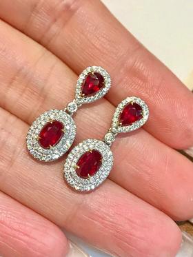 1.78ct刻面红宝石耳坠