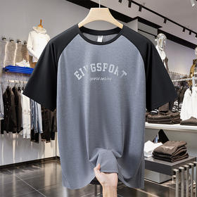 【速干】【DH】大依优型大码拼接短袖T恤加肥加大宽松休闲胖子打底半袖男士上衣潮流