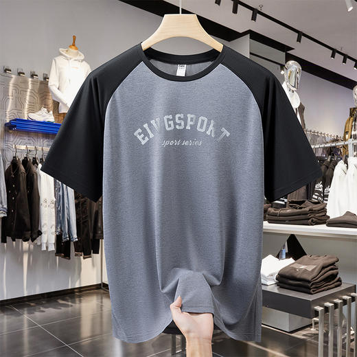 【速干】【DH】大依优型大码拼接短袖T恤加肥加大宽松休闲胖子打底半袖男士上衣潮流 商品图0