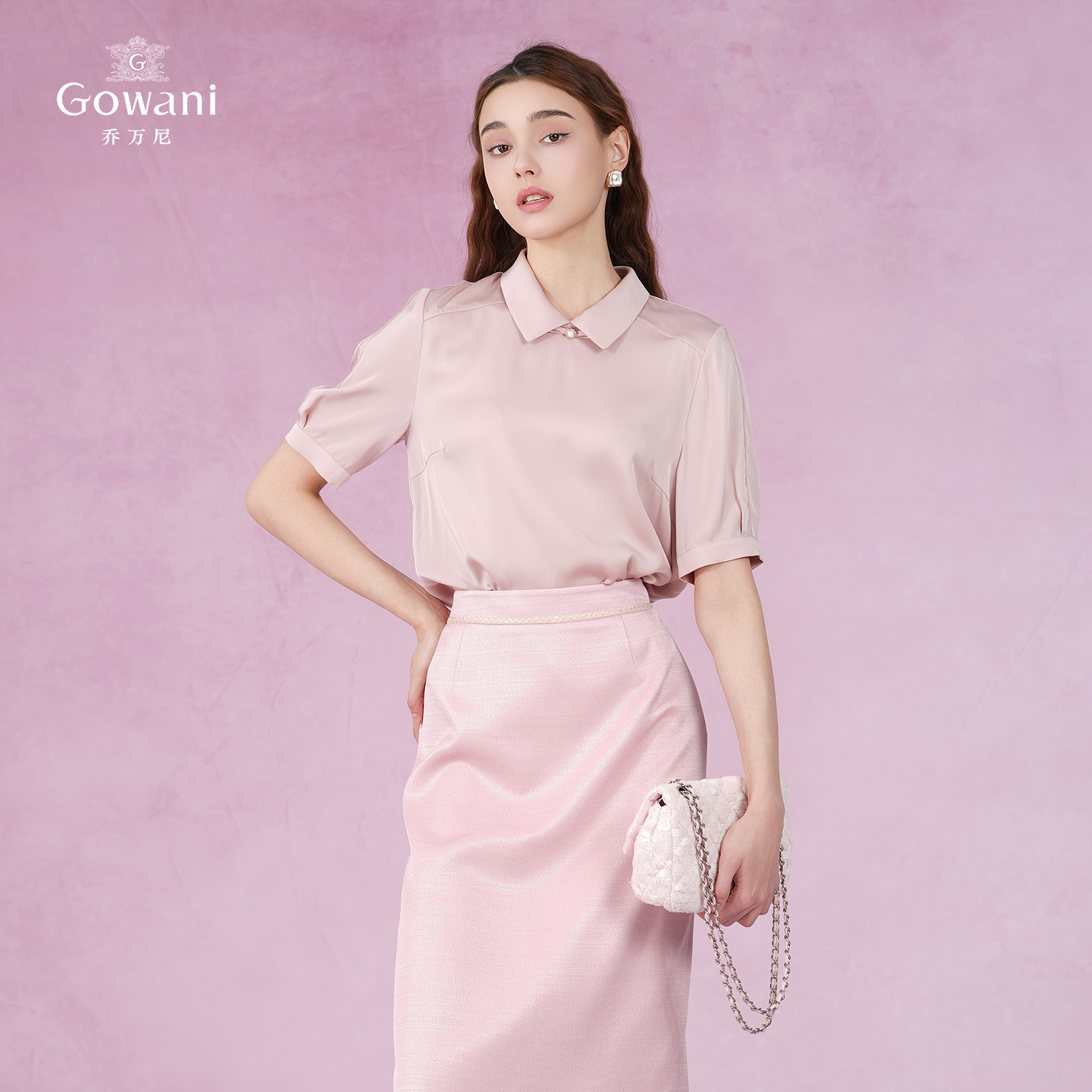 【两色可选】乔万尼新款衬衣领真丝小衫上衣EI2C876