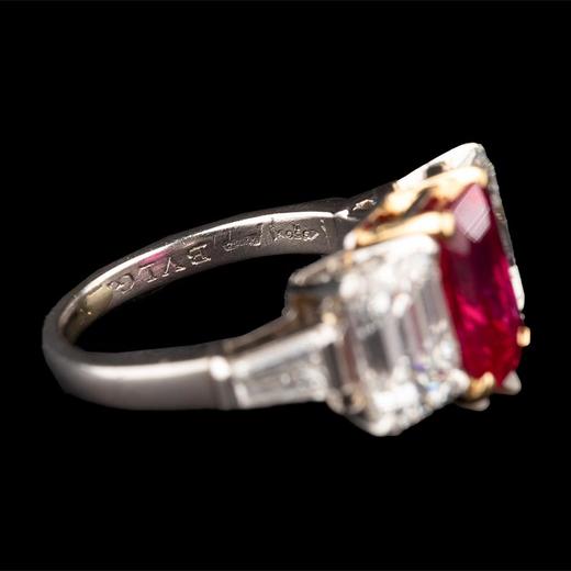 独角鹿西洋古董 20世纪中期意大利出品18K黄金及铂金镶嵌钻石及缅甸红宝石戒指 商品图3