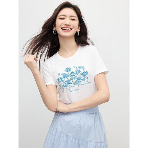 【周末秒杀】熙世界清新百搭休闲短袖T恤2025夏季新款活力减龄70%棉上衣女t 商品图4