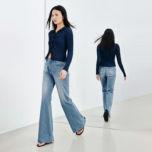 【凉感喇叭裤】simplepieces夏季薄款SPS牛仔裤女微喇拖地超模裤 商品图1