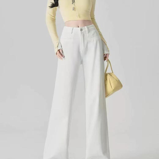 洛诗琳34515春季新款清新百搭高腰显瘦白色阔腿牛仔裤女25231 商品图0
