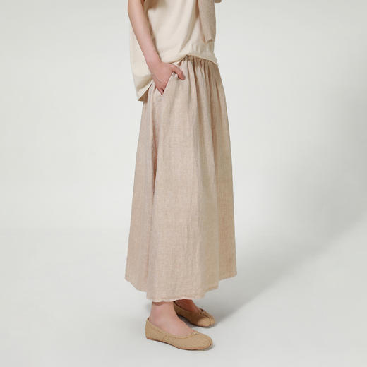 ROMI STUDIO“悠然而归”100%亚麻炒色雪花肌理松紧A摆半裙24SSQ878 商品图2