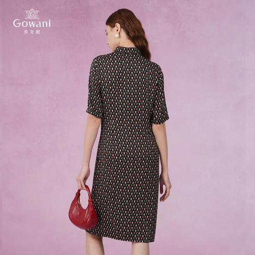 乔万尼规则印花桑蚕丝飘带领真丝连衣裙EI2E836 商品图4