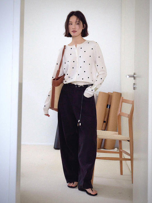 Even Vintage| 优质羊绒棉混纺 简约百搭圆领波点刺绣针织开衫 商品图1