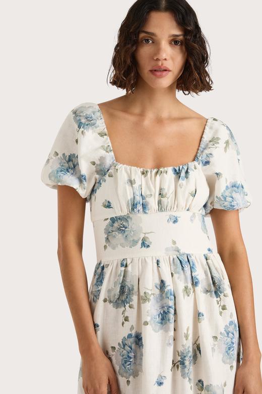 Faithfull The Brand - Dalia Midi Dress - Cecile Floral - Pale Blue - 女装 - 连身裙 - 淡蓝色 商品图4