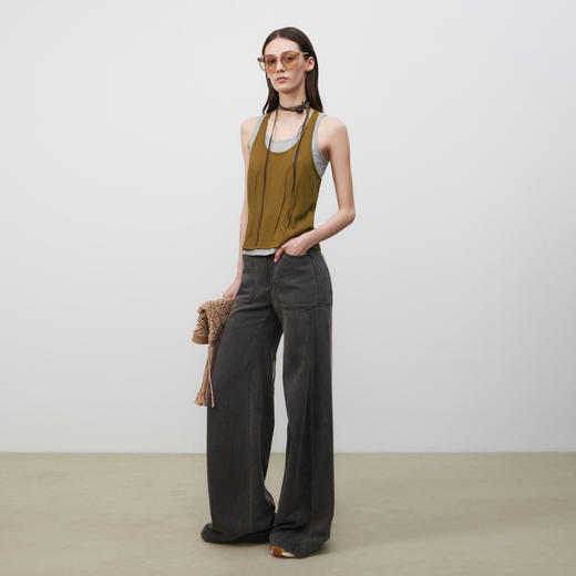 lost in echo2025春夏新款时尚撞色双层两件套修身针织吊带背心女 商品图3