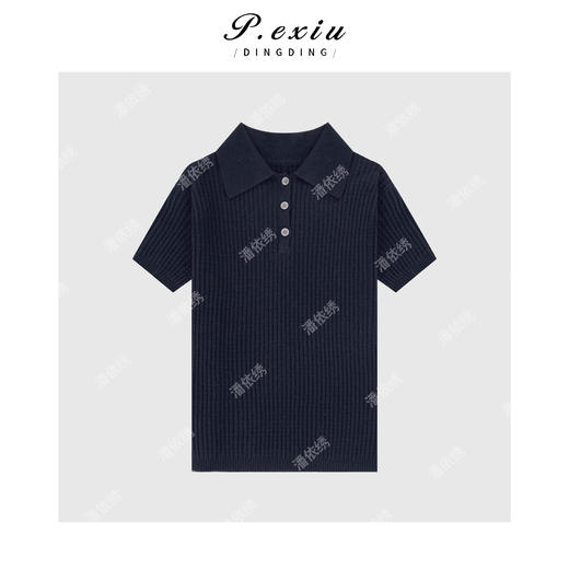 100%绵羊毛Polo领设计针织短袖上衣ZZ0751 商品图1