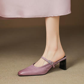 【预售5天】柔软又亲肤~头层水洗牛皮粗跟法式包头半拖鞋女春夏小香风玛丽珍单鞋MX&mx89810