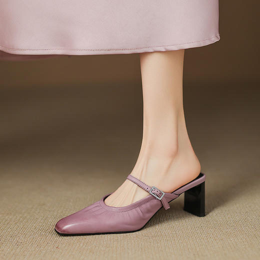 【预售5天】柔软又亲肤~头层水洗牛皮粗跟法式包头半拖鞋女春夏小香风玛丽珍单鞋MX&mx89810 商品图0