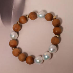 甄珠贝 印度老山檀（直径1cm）+巴洛克ji光珍珠 9-10mm 养心手串 甜甜暖暖的治愈系 进口14k包金隔珠