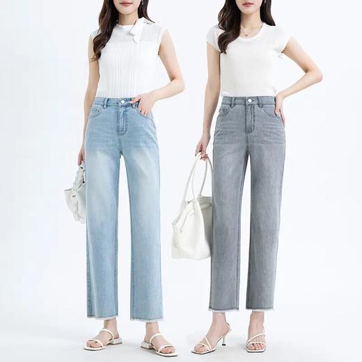 【高货rg】全新升级【铂金会员165/天猫219/差价54】(11330) 洛诗琳25夏小个子中高腰法棍牛仔裤女显瘦毛边九分直筒裤rg11330 商品图0