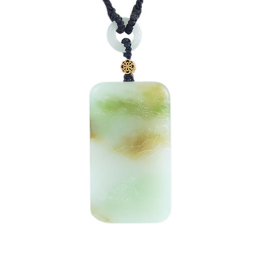 【天然正品】AU750黄金镶收藏级天然色青海料山水牌和田玉翠青玉吊坠项链  090523NJ07 商品图0