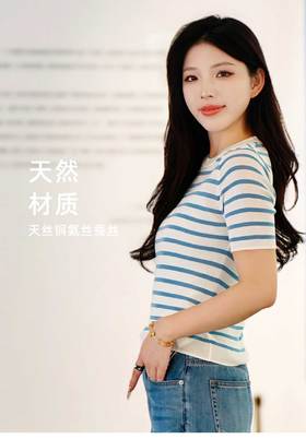 现货 臣禾	天丝铜氨丝条纹T恤 圆领短袖上衣	JZ251090475