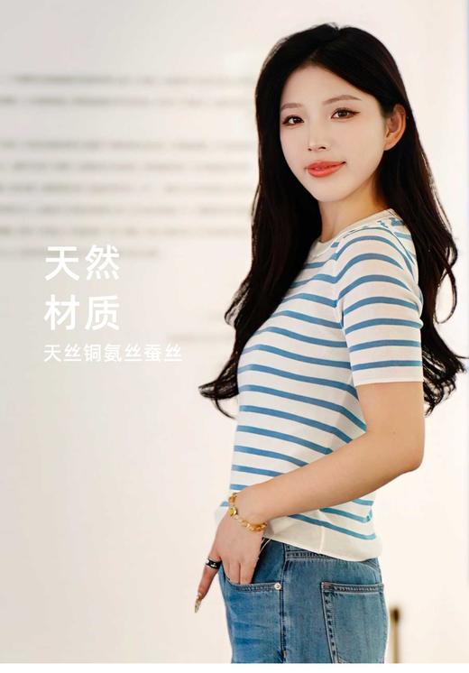 现货 臣禾	天丝铜氨丝条纹T恤 圆领短袖上衣	JZ251090475 商品图0