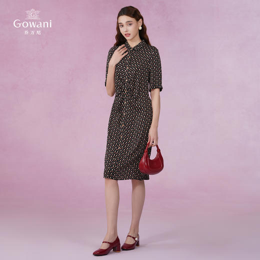 乔万尼规则印花桑蚕丝飘带领真丝连衣裙EI2E836 商品图2