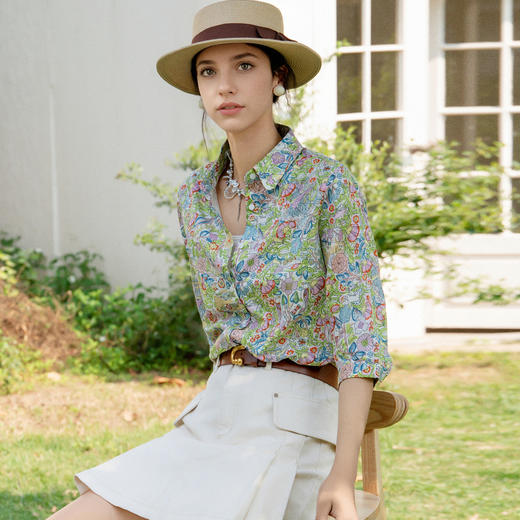 谜底100%棉衬衫分袖女2025夏季新款小碎花清新合体衬衣256MC6282 商品图0