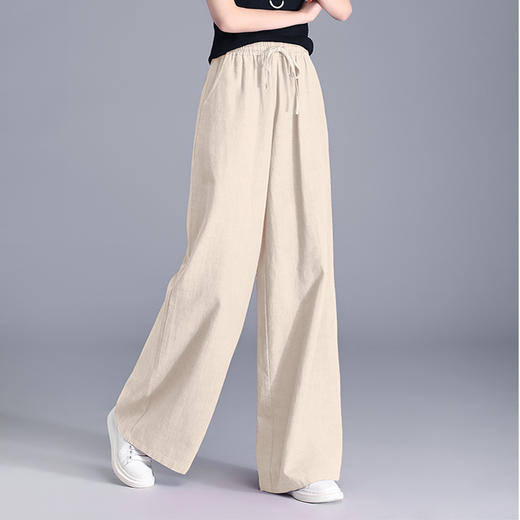 百媚生 苎麻棉垂感宽松阔腿裤TDA-7 商品图2
