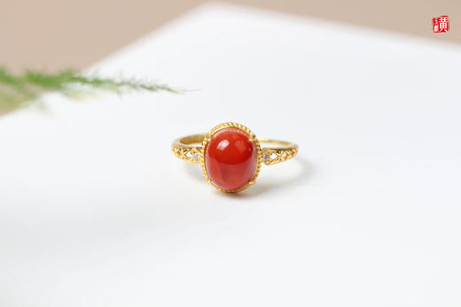 南红戒指【赤璎】，925银镶，活扣可调节 商品图0