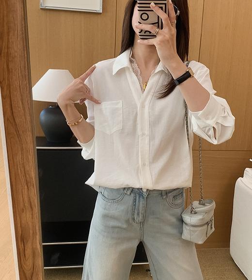 缪斯衬衫法式重工蕾丝花边拼接V领长袖衬衫 商品图6