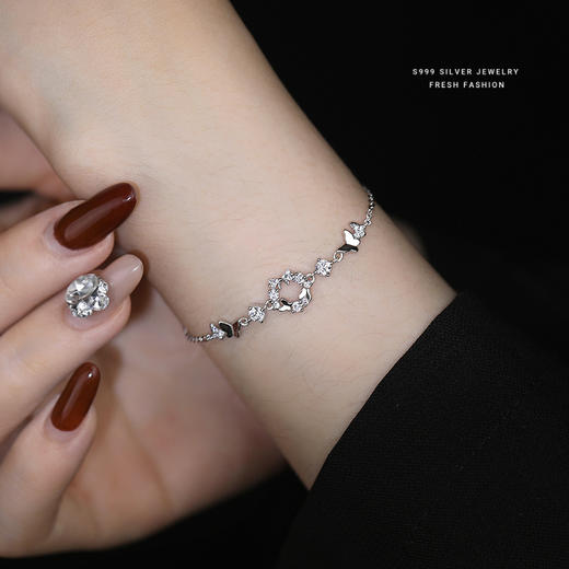 【洛蝶】s999纯银镶钻花环蝴蝶手链【YXS-L941】 商品图2