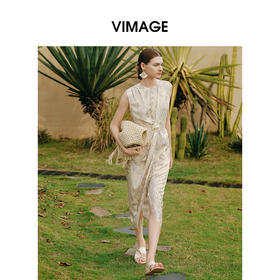 VIMAGE纬漫纪高级感线条花卉腰部镂空扭结收腰连衣裙2025夏季新款V2307913