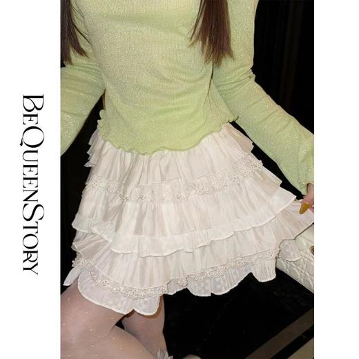 韩韩IU【奶油千层】2025春装新款时尚高定重工钉珠亮片A字蛋糕半裙 商品图0