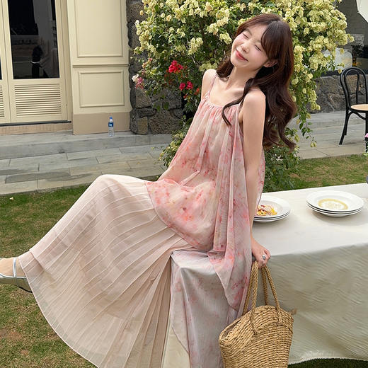 西遇拼接吊带连衣裙女夏季新款晕染假两件度假风薄纱长裙SS050523 商品图2