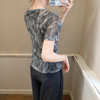 丁摩 褶皱设计感印花短袖上衣SMZ35719 商品缩略图3