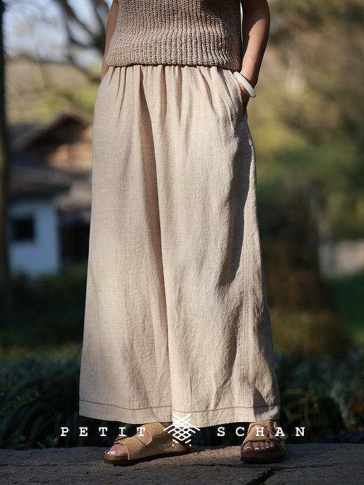 PETIT SCHAN小闪 CLO#782 wrapped like a cloud 如云裹身 亚麻莱赛尔松紧腰百搭打底裤直筒裤 商品图0