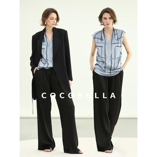 COCOBELLA轻奢立体印花无袖衬衫女V领捏褶通勤上衣SR3102-2 商品图1