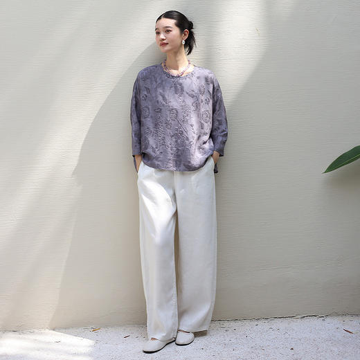 绽放184朵/【宋瓷系列】桑蚕丝柞蚕丝文艺香云纱提花设计感小衫 商品图2