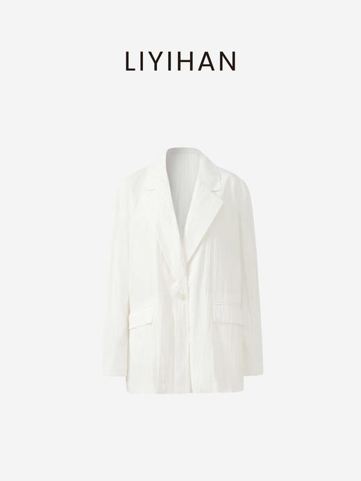 LIYIHAN沉梦 | 25春棉压褶西装外套白色西装小众设计宽松高级感 商品图0