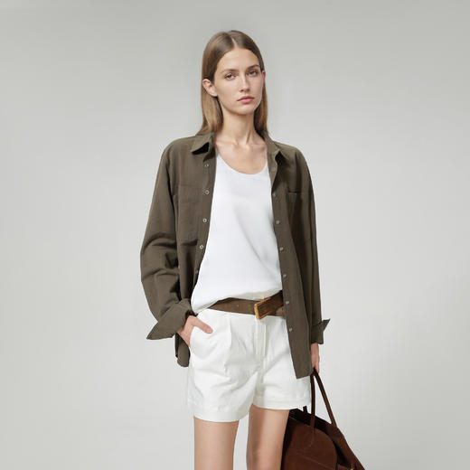 ROMI STUDIO“复古休闲”天丝棉麻软洗水撞色扣贴袋衬衣RW24ASZ0455 商品图1