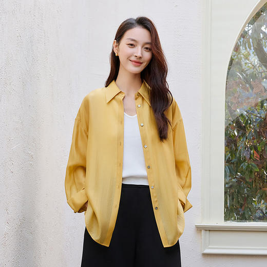 玳莎宽松天丝衬衫女士2025年夏季新款纯色轻薄休闲慵懒风落肩上衣  FB31301 商品图0