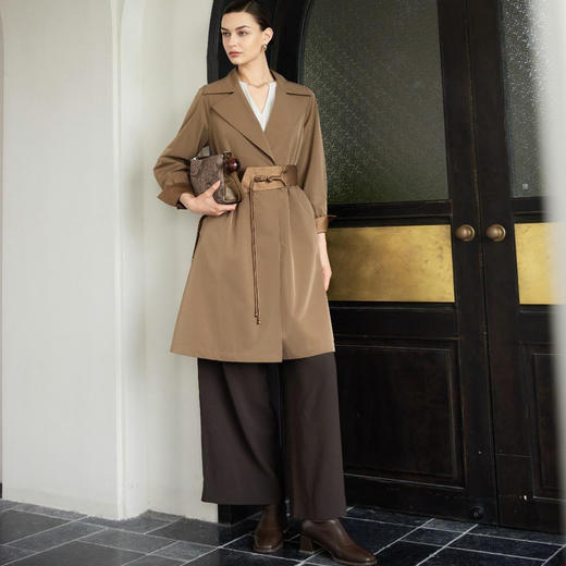 洛诗琳34337春季新款简约复古风双腰带设计感风衣外套女927 商品图3